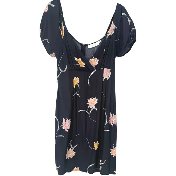 NWT ASTR the Label Womens Navy Blue Floral Puff Sleeve Babydoll Mini Dress Sz XL - Image 4