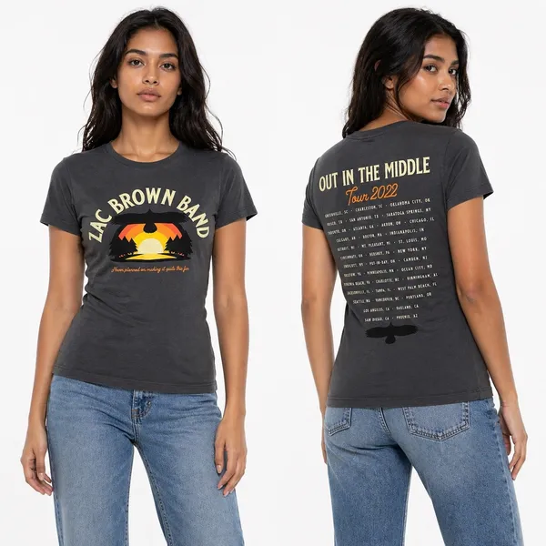 Zac Brown‎ Band Women T-Shirt Charcoal Small 2022 Tour Graphic Country Concert - Image 2