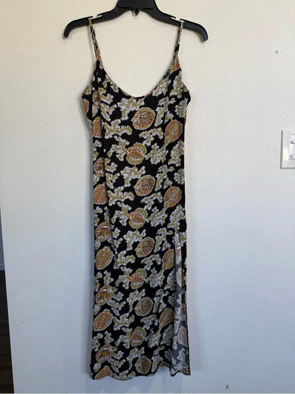 Reformation Floral Paisley Midi Dress High Side Slit Boho Slip Dress Size 8 - Image 2