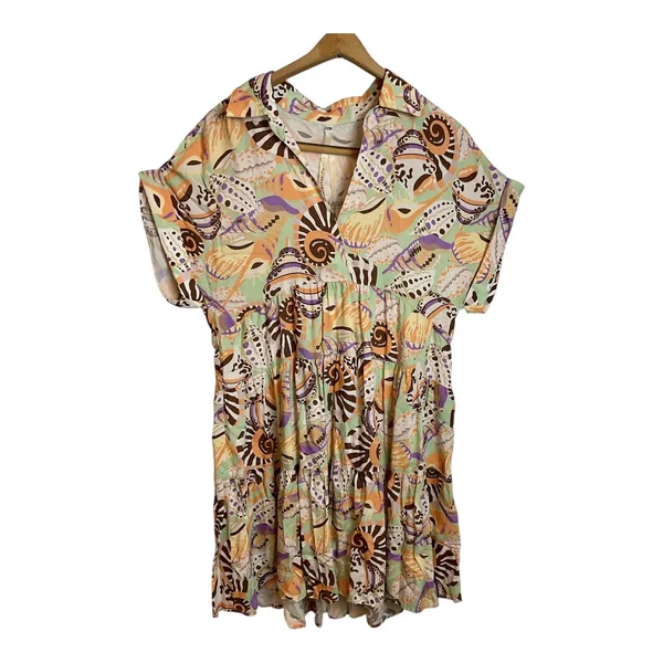 Uncle Frank Unique Print Collared Short Sleeve Tiered Mini Dress. ‎ S /M - Image 8