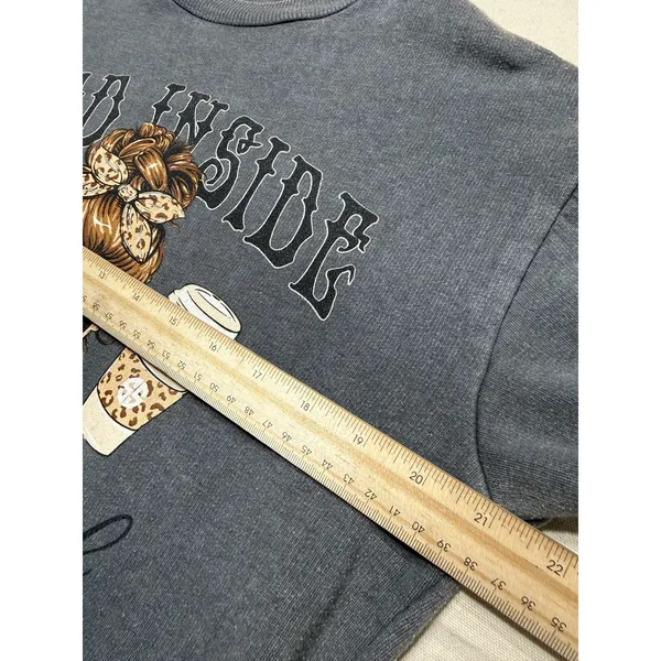 Simply Southern Sweatshirt Womens Dead Inside Caffeinated Coffee Skull Med D24 - Image 5