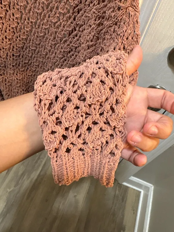 Moon & Madison Mauve Open Front Pointelle Knit Cardigan Sweater - Image 6