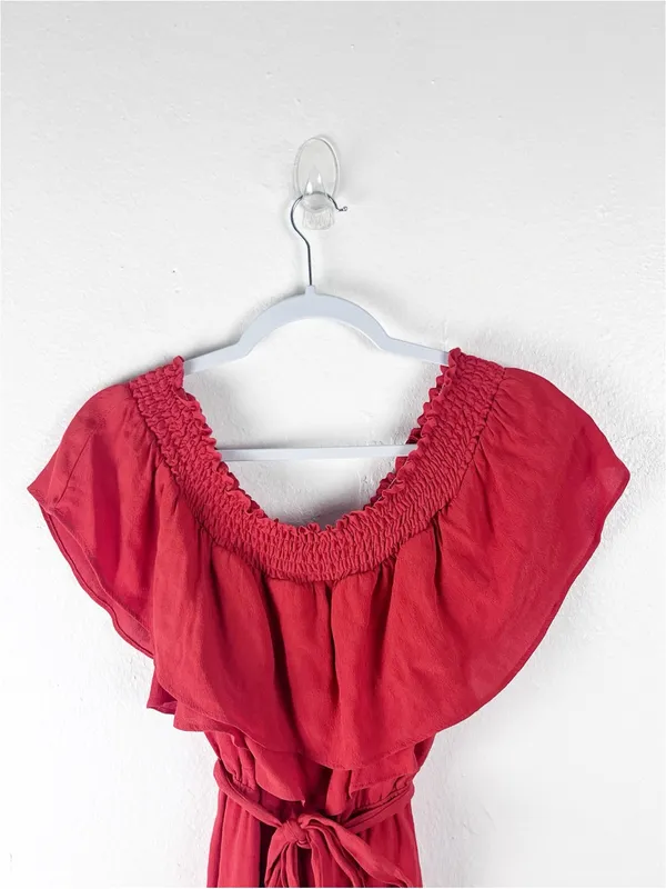LOVERS + FRIENDS Suntime Red Ruffle Trim Belted Waist Dress Size Medium Boho - Image 7