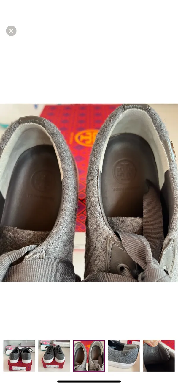 TORY BURCH Marion Quilted Fleece Lace Up Sneakers, Dovestone 8 EUC - Image 7
