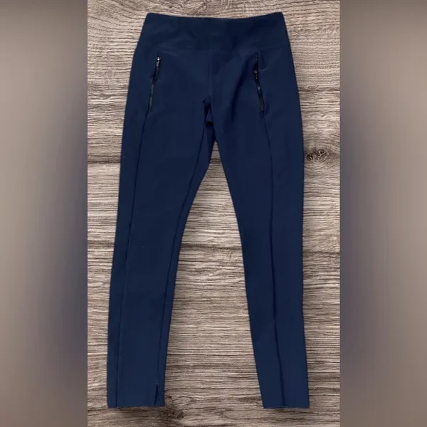 Athleta Stella Tight Leggings Navy Blue Zip Pockets Sz Small Ankle Stretch Pant - Image 3