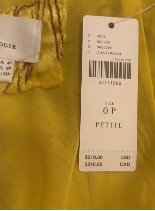 Anthropologie Slim Fringed Velvet Midi Skirt Flowy High Waisted Yellow - Image 3