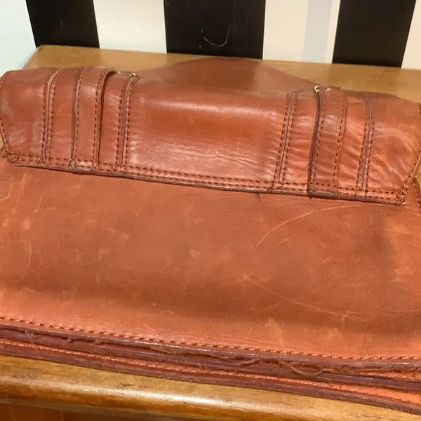 Vintage 70s Brown Genuine Leather Clutch Purse Envelope Style Hand Bag - Image 5