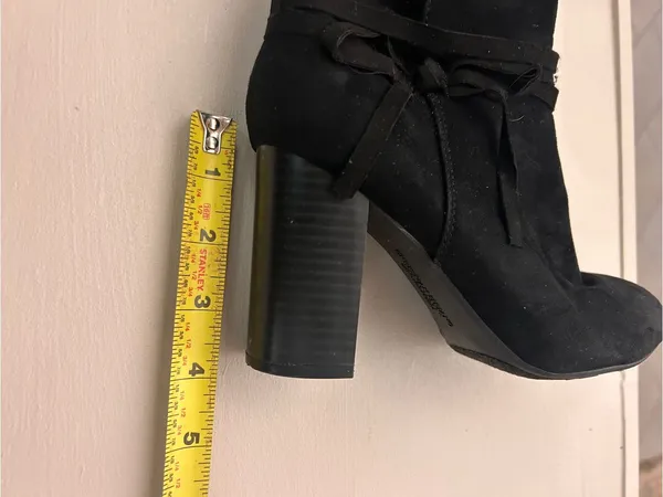 Christian Siriano Black Suede Block Heel Ankle Boots with Side Zip 6 - Image 2