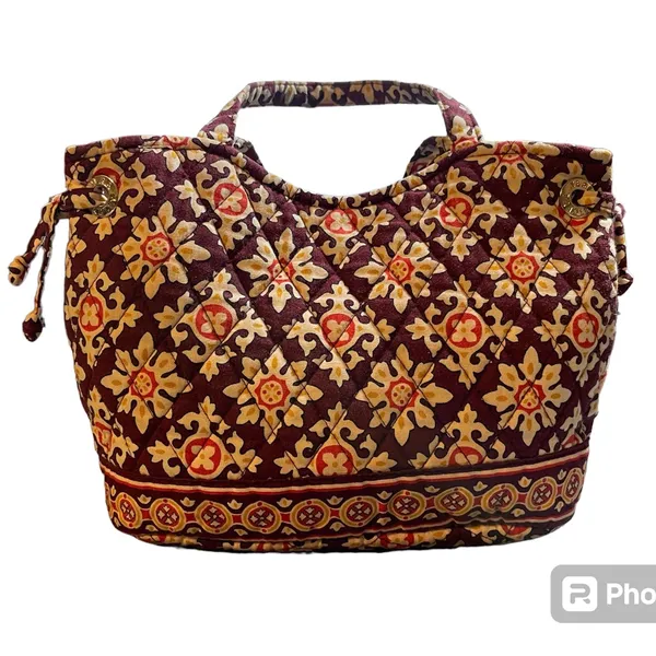 VERA BRADLEY Small Handbag Purse Brown/Beige/Red Print Quilted Cotton - Image 3