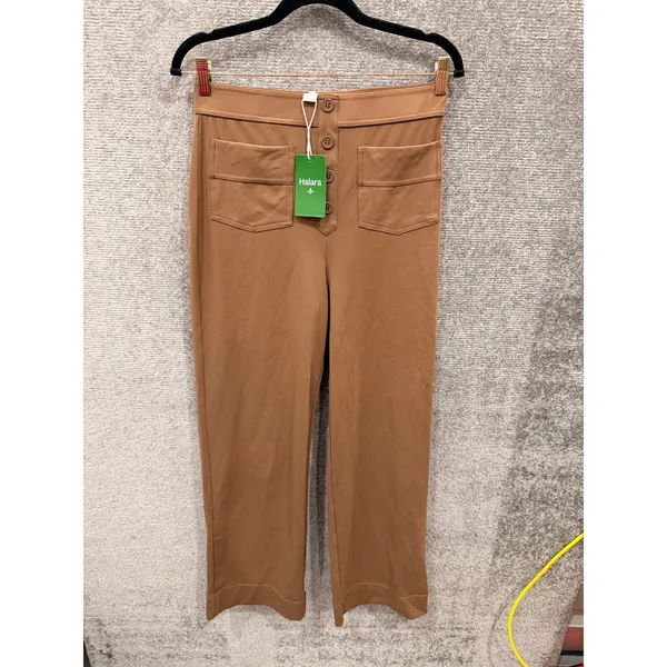 Halara Women Pants M Brown High Waisted Wide Leg Button Front Pockets Stretch - Image 3