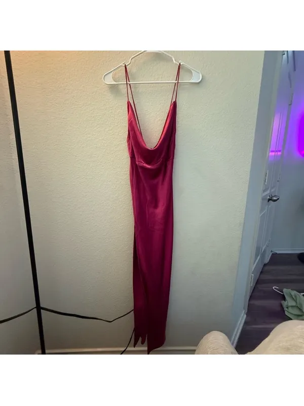 Lioness Magenta Walk The Line Satin Cowl High Slit Pink Maxi Midi xSmall - Image 6