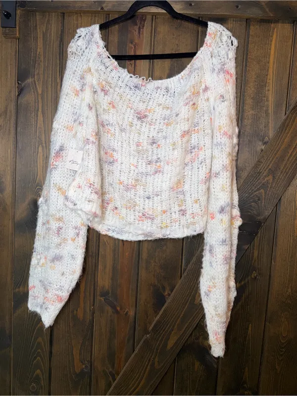 Free People Ivory Combo Sunset Cloud Cropped Sweater Boho‎ Fairycore XL - Image 5