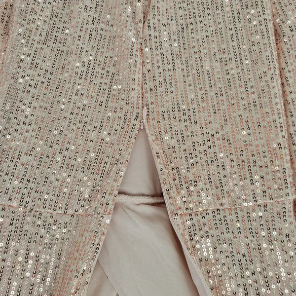 Sublime Sequined Gown S Pink Faux Wrap Long Puff Sleeve Tigh Slit Party Wedding - Image 11