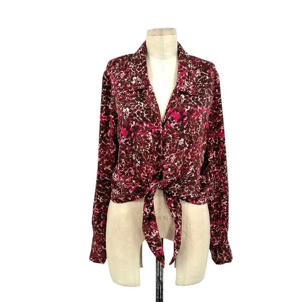 Aritzia Wilfred Silky Tie-Front Blouse Ptna Brown/E.‎ Fuchsia Size Medium - Image 3