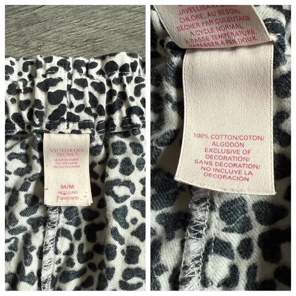 Victoria’s Secret Leopard Pajama Pants Black White Medium Pink Tie - Image 10