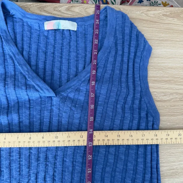 Free People Large Veda Long Sweater Vest Blue Iris Beach Resort Vacation Relaxed - Image 4