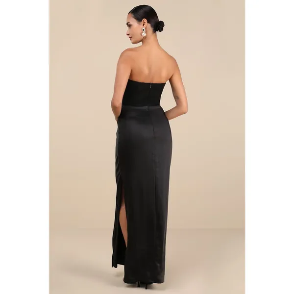 NWT Lulus Mella Black Mixed Media Strapless Maxi Dress Bridesmaid Banquet Sz XS - Image 3