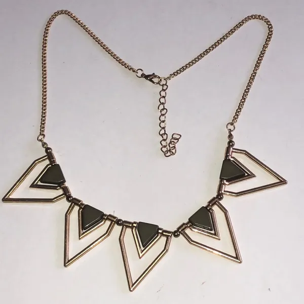 Geometric Gold Tone and Dark Gray Brown Boho Statement Necklace - Image 3