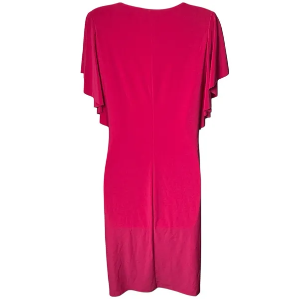 Lauren Ralph Lauren Pink V-Neck Ruched Midi‎ Dress Special Occasion Evening 10 - Image 6