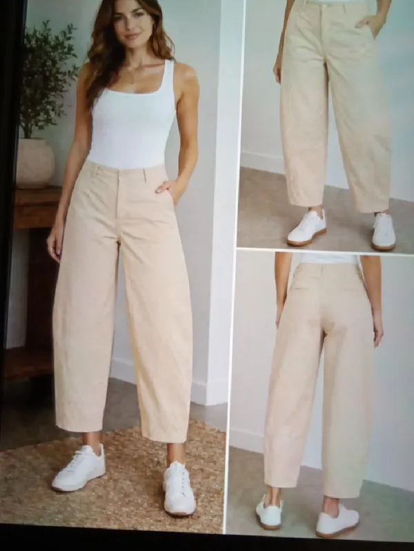 Maeve Light Beige Trousers Cotton Blend Cropped Barrel Leg Vacation Womens 14 - Image 2