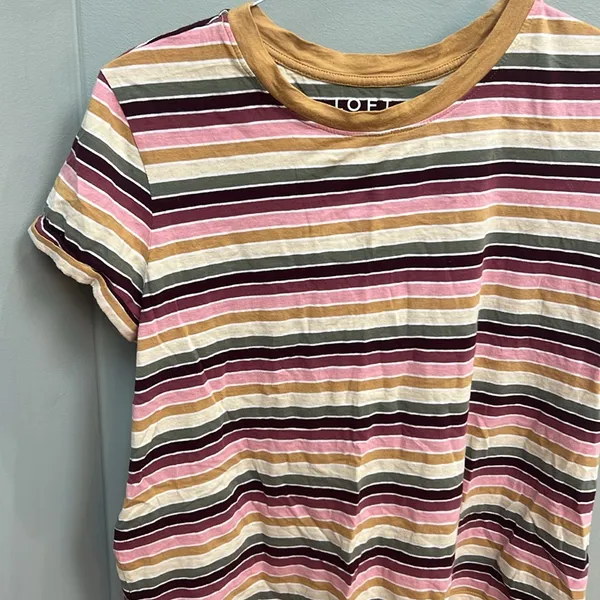 LOFT Pink and Black Fitted Short Sleeve Tee - Image 3