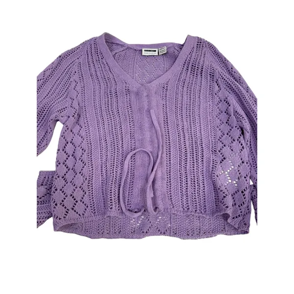Noisy‎ May Purple Pointelle Knit Rouched V-Neck Cropped Sweater Small - Image 2