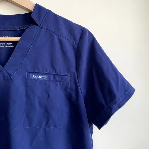 Jaanuu short sleeved navy blue scrubs top women's small front pockets v-neck‎ - Image 2