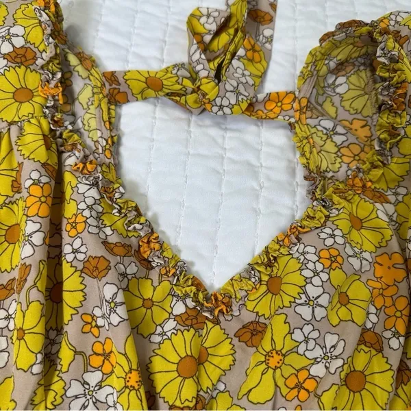 Floral Puff Sleeve Blouse Fall in Yellow and Brown Top - Image 9