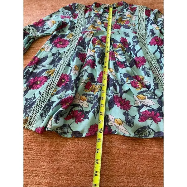 RD + Koko Anthropologie Blue Long Sleeved Teal Floral Printed Top” - Image 8