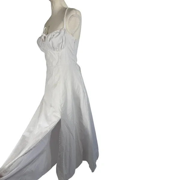 Haute Monde Maxi Dress Womens L White Corset Lace Up Back Slit Boho Bridal - Image 11