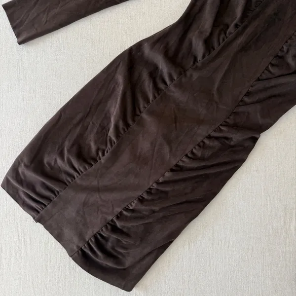 Zara Basic Brown Faux Suede Ruched Long‎ Sleeve Mini Dress XS - Image 5