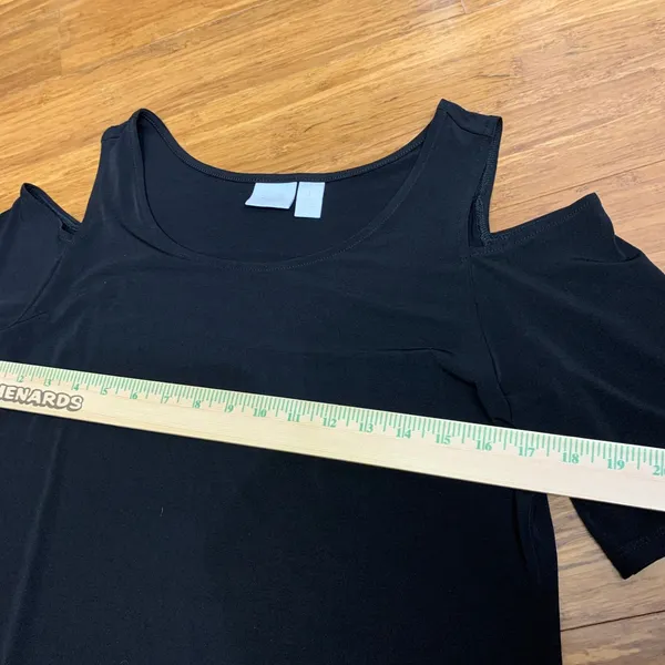 Chicos Black Cold‎ Shoulder Short Sleeve Maxi Dress Side Slit Womens Size Medium - Image 3