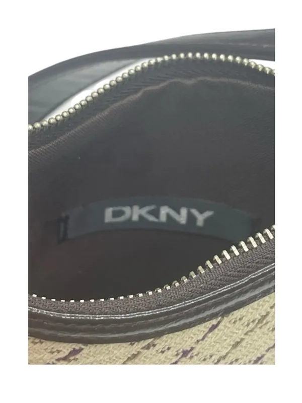 DKNY 𖣴 Woven Crosshatch Mini Bag Handbag 𖣴 Straw 𖣴 Choc Brown Leather Trim 𖣴 - Image 9