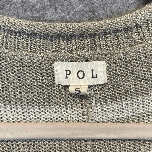 POL Sweater Women's Small Gray White Striped Knit Cardigan Frayed‎ Open Front - Image 5