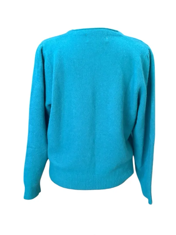 Petite Sophisticate Vintage Lambswool Angora Cardigan Sweater Teal Womens Small - Image 2