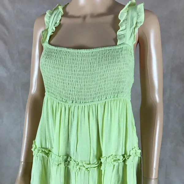 LUSH Lime Green Smocked Tiered Ruffled Maxi Dress SMALL - Image 11