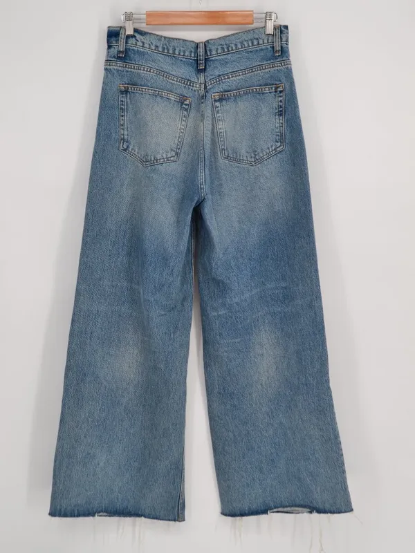 Reformation Jeans Iggy Super Wide Leg Stretch Atwood Wash Blue Raw Hem Womens 27 - Image 4