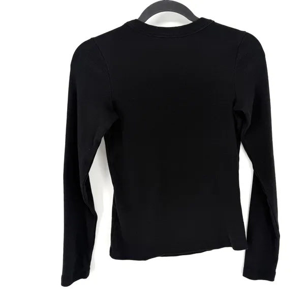 Pact Long Sleeve Top Ribbed Organic Cotton XS Black Slim Fit Crew Neck Tee - Image 4