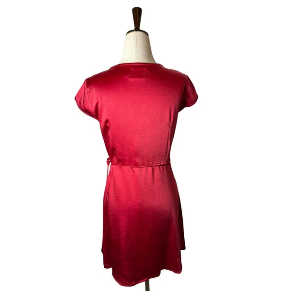 Princess Polly Emily Mini Dress Women 6 Red Satin Wrap V-Neck Sexy Party - Image 3