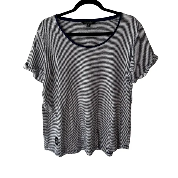 Lauren Ralph Lauren Women's Striped T Shirt Top XL Navy Blue‎ White Casual - Image 8