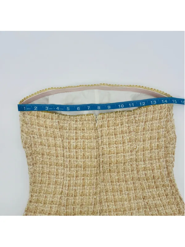 Anthropologie Eva Franco Strapless Tweed Dress Size 2 Beige Gold - Image 9