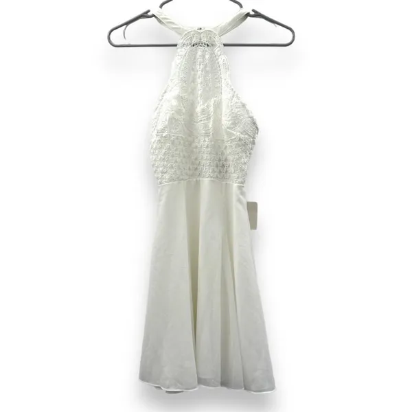 Lulus Dress Made in the Crocheted White Skater Halter‎ Neck Mini Dress Sz XS NEW - Image 3