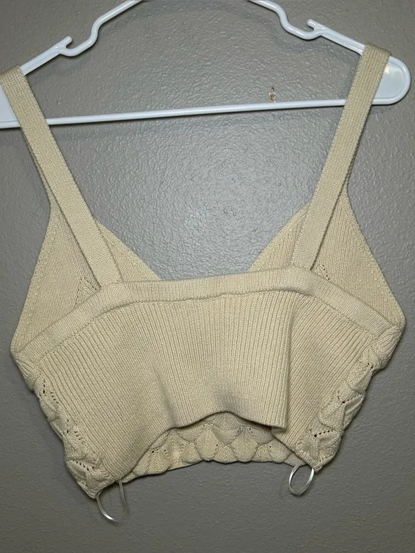 Free People Neutral Crochet Knit Boho Cami Crop Top Women’s Size Large - Image 5