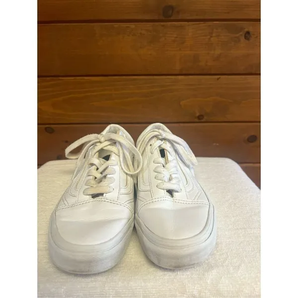 Vans Unisex Off The Wall 751505 White Leather Lace Up Sneaker Shoes Size 7 Woman - Image 7
