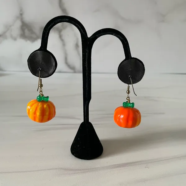 Orange Pumpkin Earrings- Pierced Ears- Costume Jewelry - Image 2