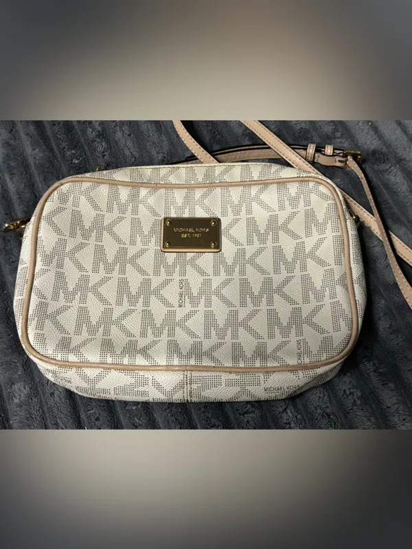 Michael Kors Cream and Tan Monogram purse - Image 2