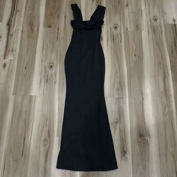 Cider Solid Black U-Neckline Ruffle Maxi Dress Women’s XXS - Image 2