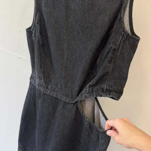 Zara Black Denim Side Cutout Mini Dress Sleeveless 3607/30/443 Size Medium - Image 5