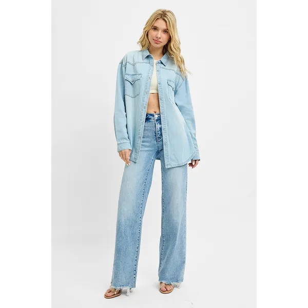 RISEN Western Yoke Style Relaxed Fit‎ Denim Shirts - Light - Medium - Image 6