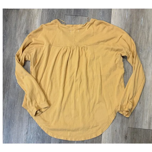 We The Free Womens Large Mustard Embroidered Henley Boho Long Sleeve Top - Image 2